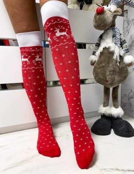 Kalėdinės trumpos kojinėKalėdinės žemiau kelių kojinės RAUDONOSs RAUDONOS