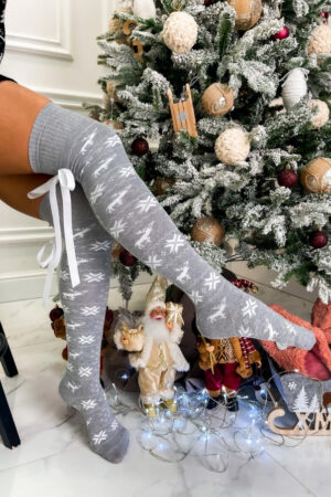 Kalėdinės ilgos kojinės su raišteliais PILKOS